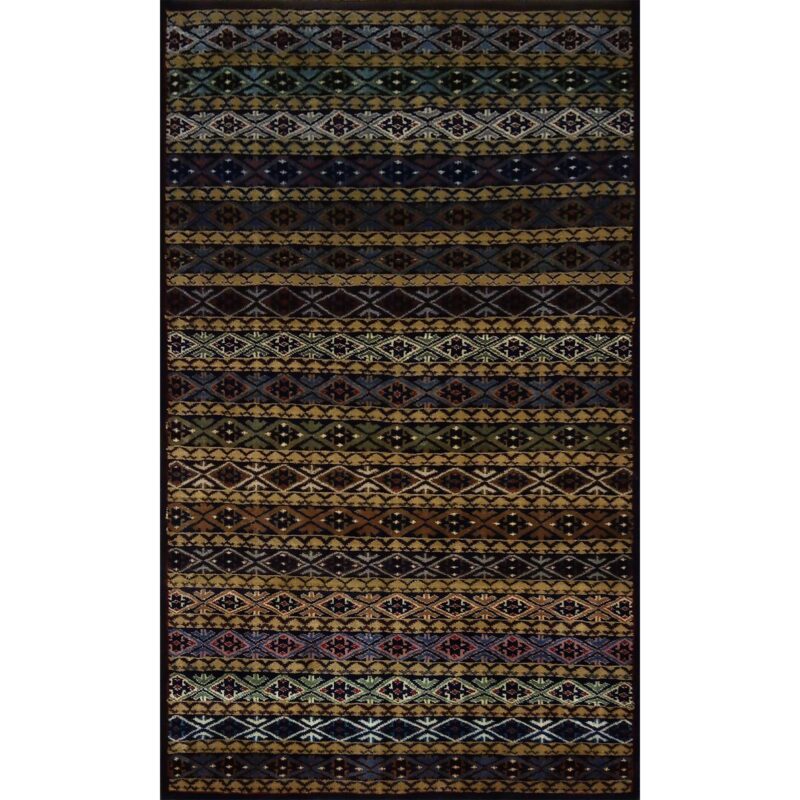 3×5 feet Black & Multi Hand Knotted Wool Rug Zanjeera