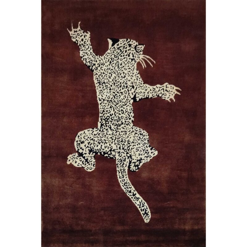 4x6 ft Brown Hand Knotted Wool Leopard Rug