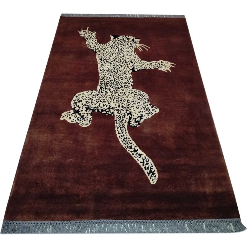 4x6 ft Brown Hand Knotted Wool Leopard Rug - Image 2