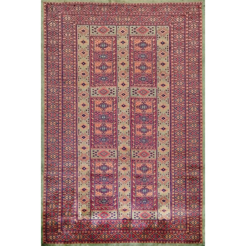 4x6 Hand Knotted Green Wool Rug