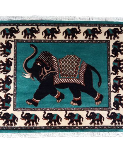 5x4 ft Handmade Elephant Wool Rug Turquoise