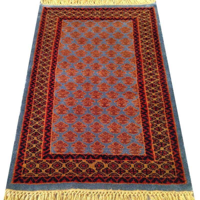 2x3 Feet Hand Knotted Wool Rug Blue Lichi - Image 2
