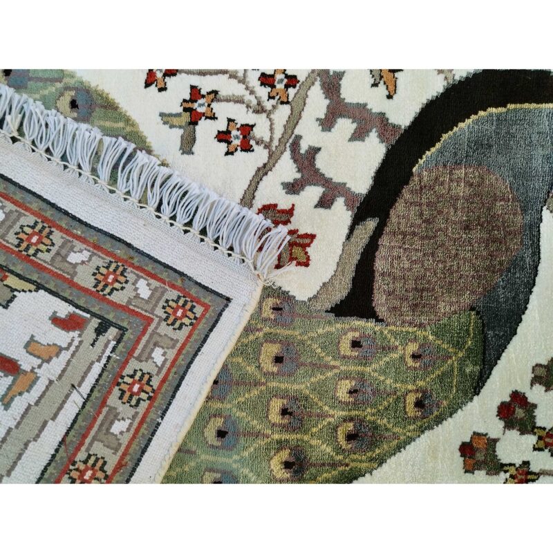 2x3 Feet Handmade Peacock Art Silk Rug White - Image 6