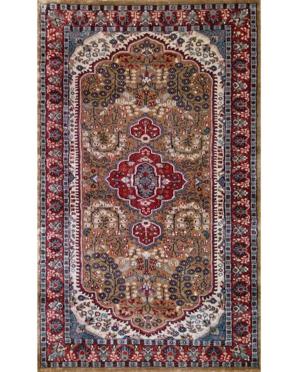 3x5 Feet Hand Knotted Persian Art Silk Rug Camel