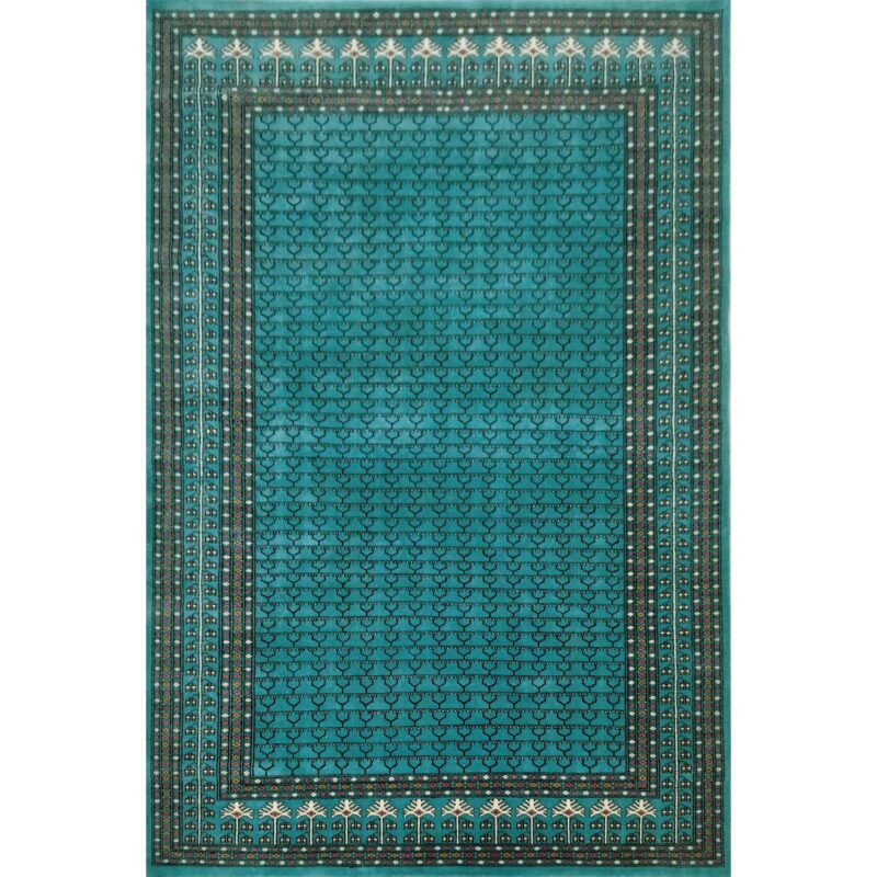 6x9 Ft Hand Knotted Wool Rug Parda Turquoise