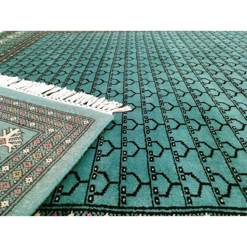 6x9 Ft Hand Knotted Wool Rug Parda Turquoise - Image 4