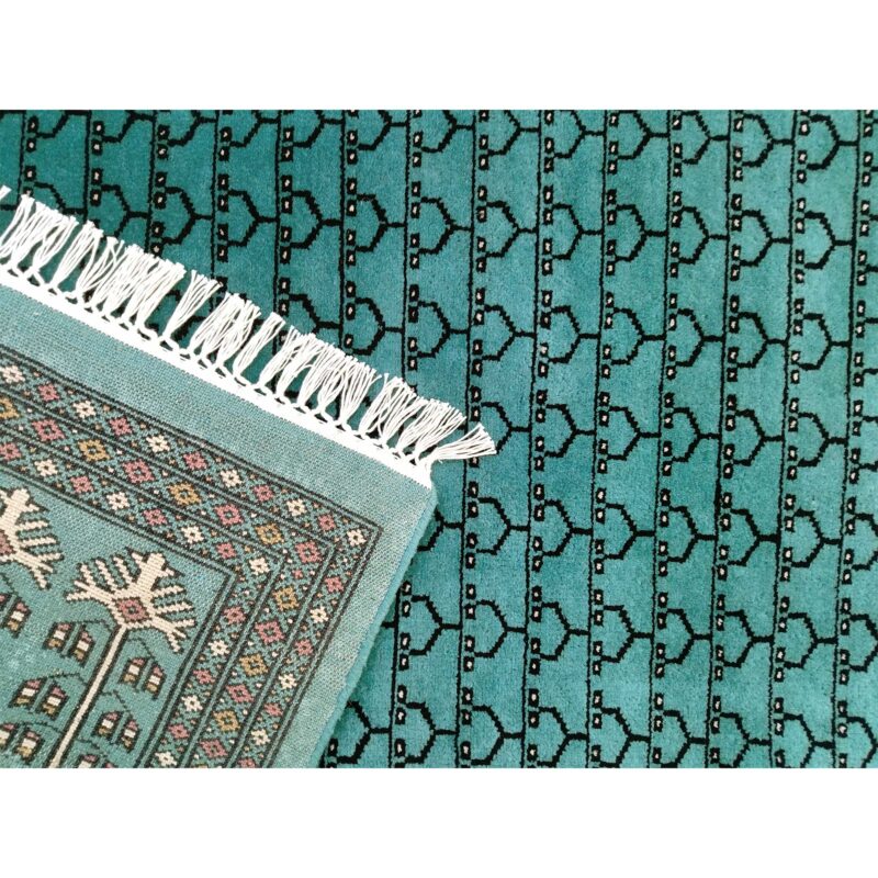 6x9 Ft Hand Knotted Wool Rug Parda Turquoise - Image 5