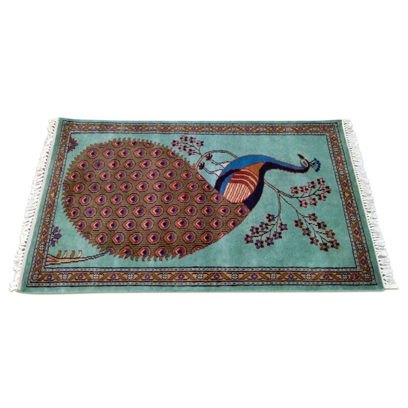 2.5x4 Ft Hand Knotted Peacock Wool Rug (Turquoise) - Image 3