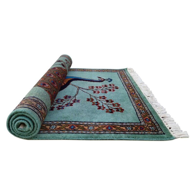 2.5x4 Ft Hand Knotted Peacock Wool Rug (Turquoise) - Image 6