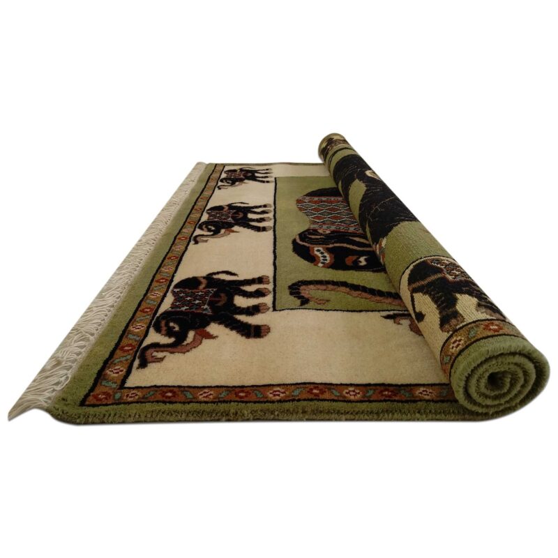 4x3 feet Hand Knotted Elephant Rug Green - Image 7