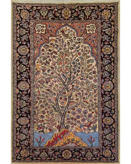 4x6 feet Hand Knotted Tree And Birds Oriental Art Silk Rug