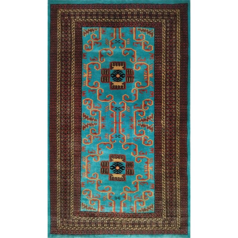 3x5 feet Hand Knotted Wool Rug Turquoise Palace