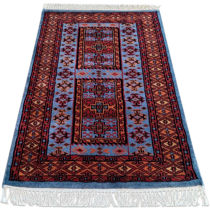 2x3 Feet Hand Knotted Blue Wool Rug Dubba - Image 2
