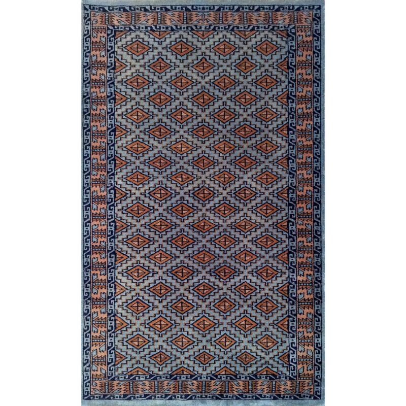 3x5 Feet Gray Hand Knotted Wool Rug Burfi