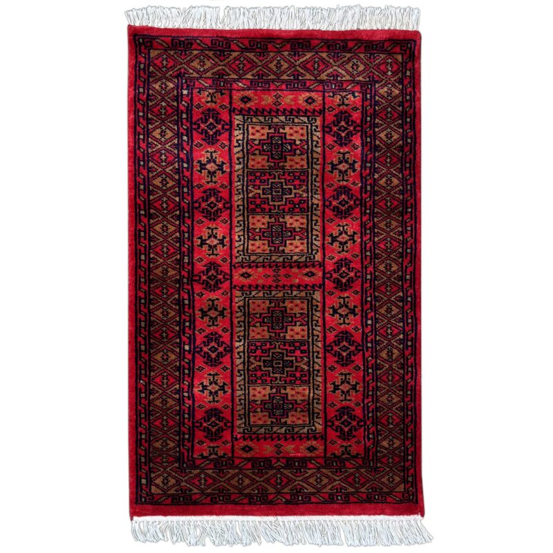 2x3 Feet Red Hand Knotted Wool Rug Dubba