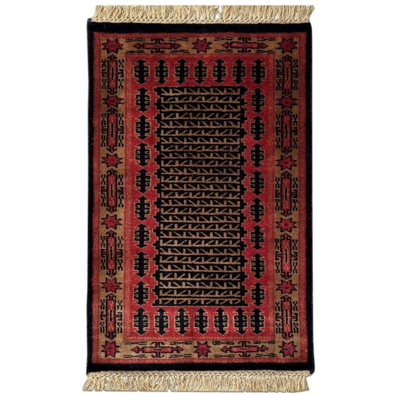 2x3 Feet Black Hand Knotted Wool Rug Kanta