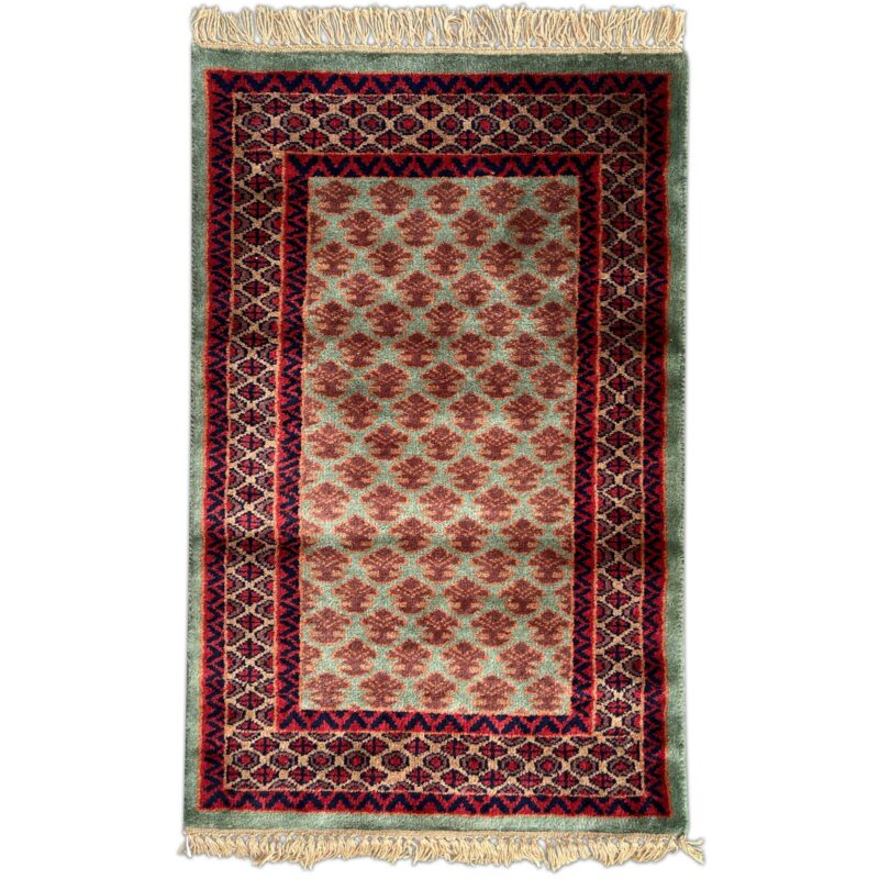 2x3 Feet Green Hand Knotted Wool Rug Lichi