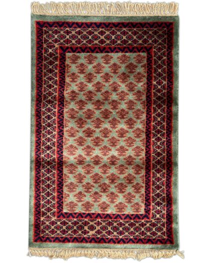 2x3 Feet Green Hand Knotted Wool Rug Lichi