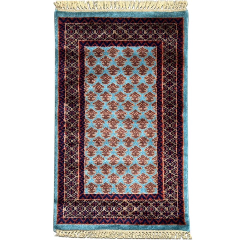 2x3 Feet Turquoise Hand Knotted Wool Rug Lichi
