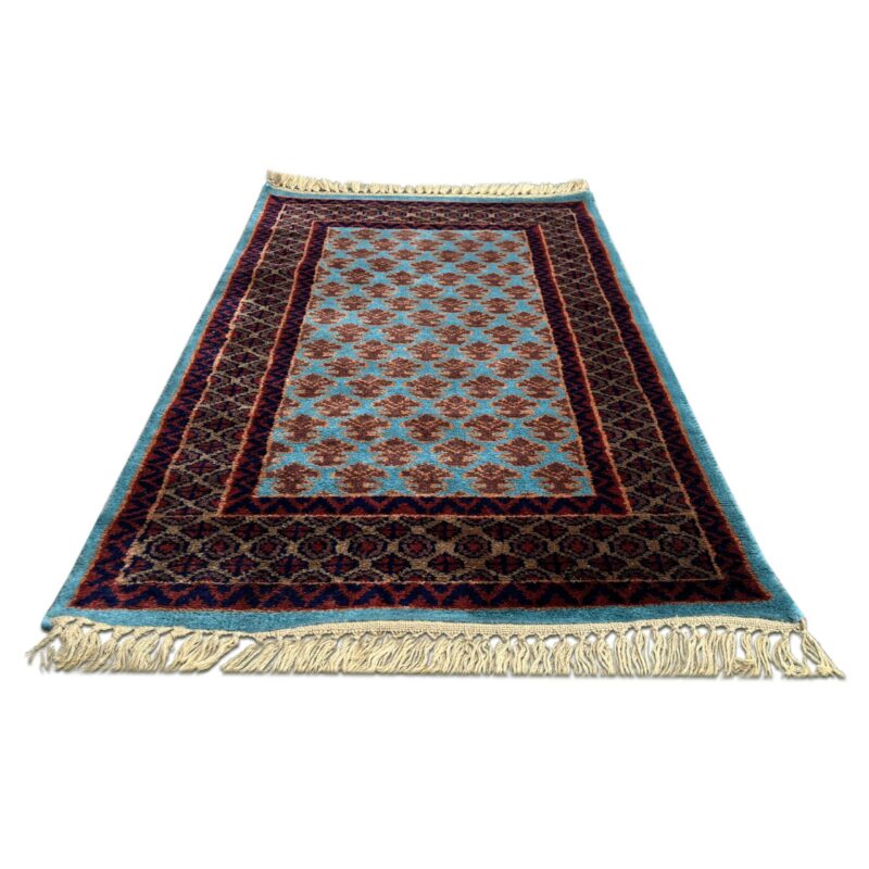 2x3 Feet Turquoise Hand Knotted Wool Rug Lichi - Image 3