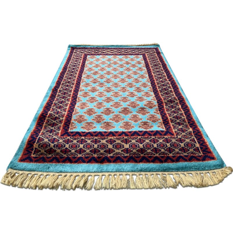 2x3 Feet Turquoise Hand Knotted Wool Rug Lichi - Image 4
