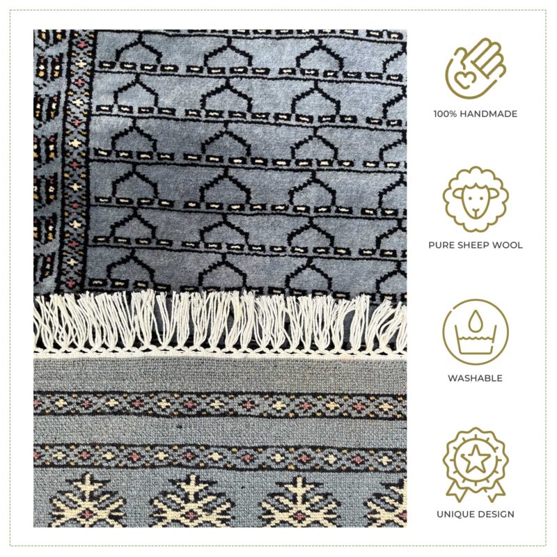 2x6 Feet Gray Hand Knotted Wool Rug Parda - Image 2