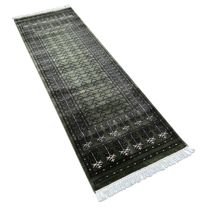 2x6 Feet Green Hand Knotted Wool Rug Parda - Image 4