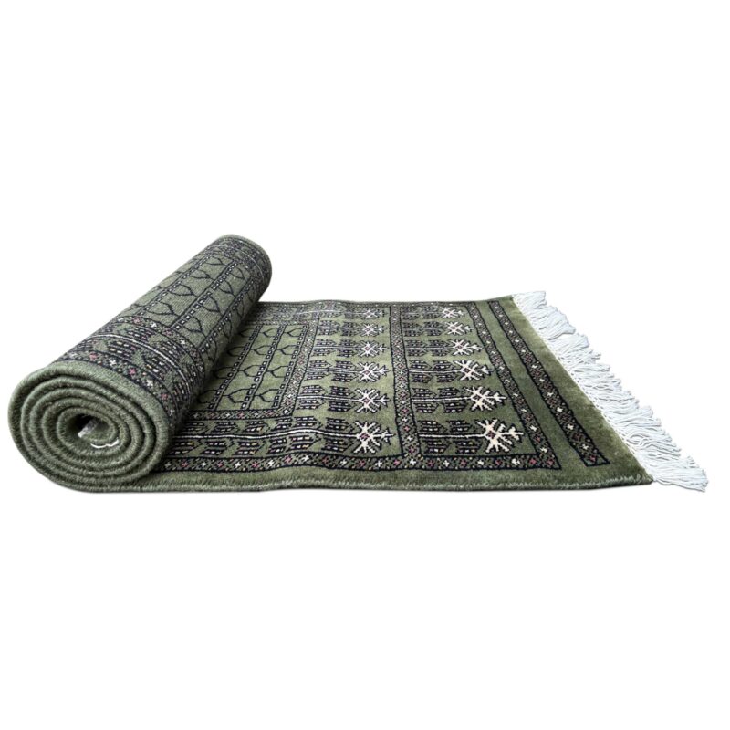 2x6 Feet Green Hand Knotted Wool Rug Parda - Image 6