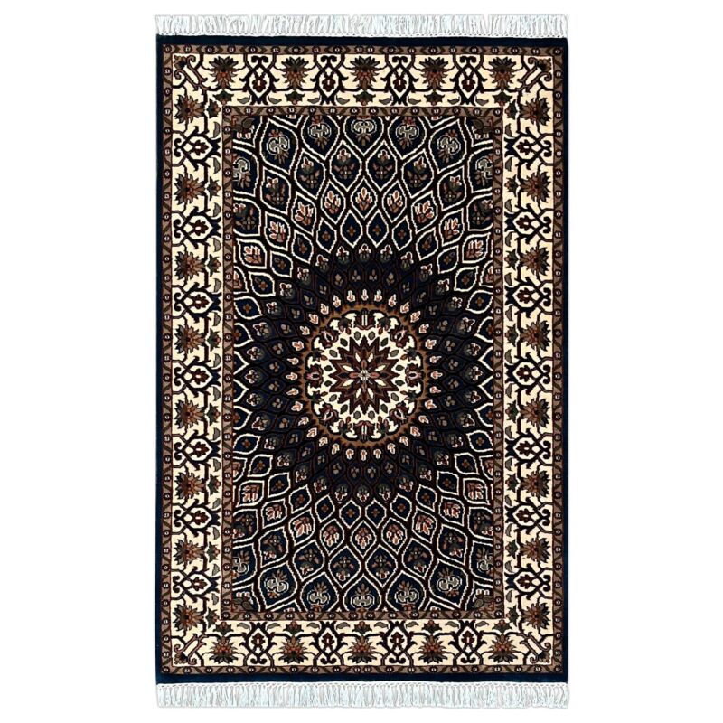 4x6 Feet Hand Knotted Wool Rug Gumbad (Blue)