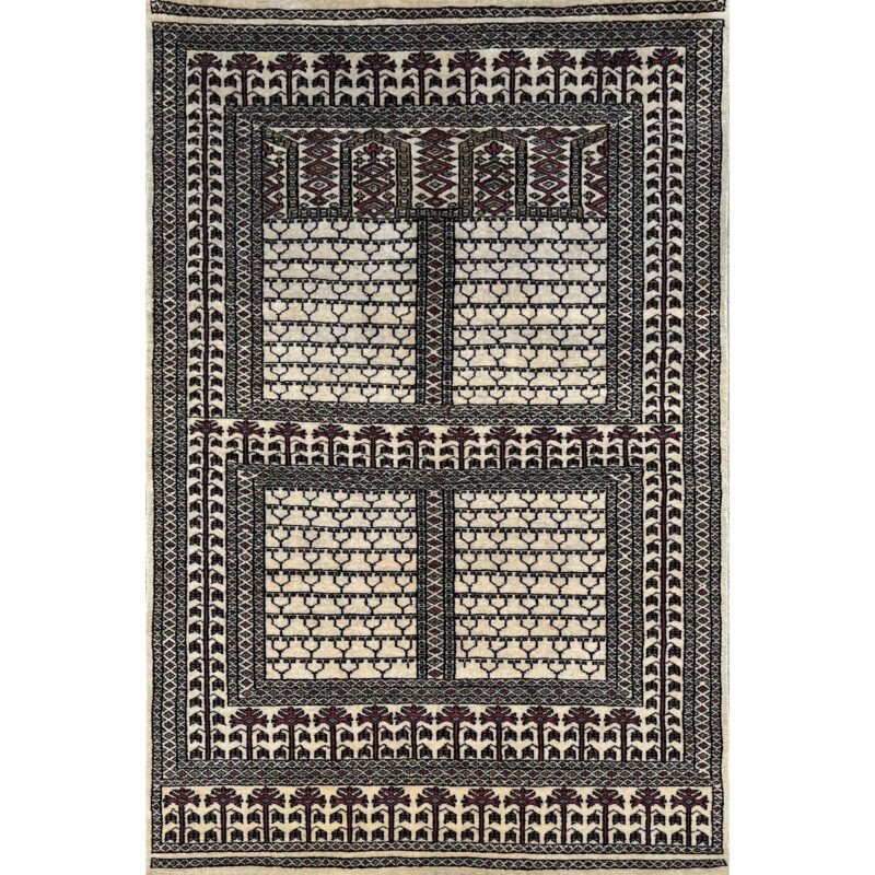 4x6 Feet White Hand Knotted Wool Rug Parda