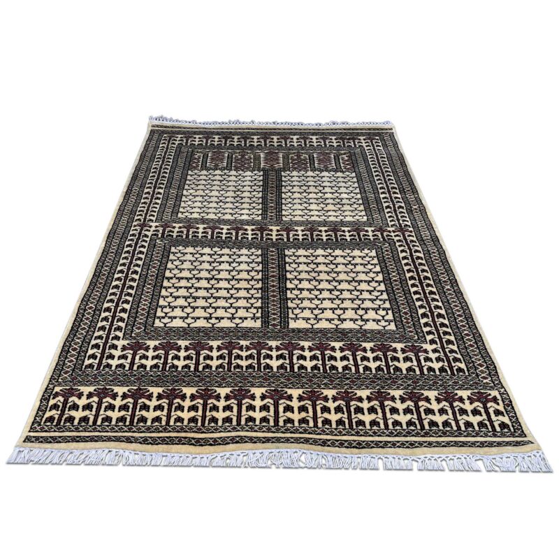 4x6 Feet White Hand Knotted Wool Rug Parda - Image 2