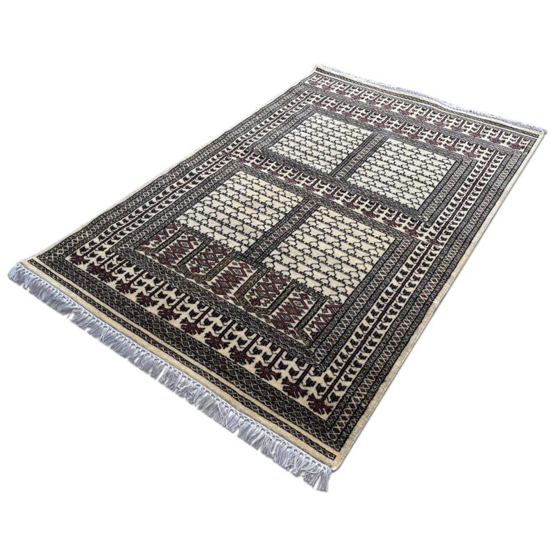 4x6 Feet White Hand Knotted Wool Rug Parda - Image 3