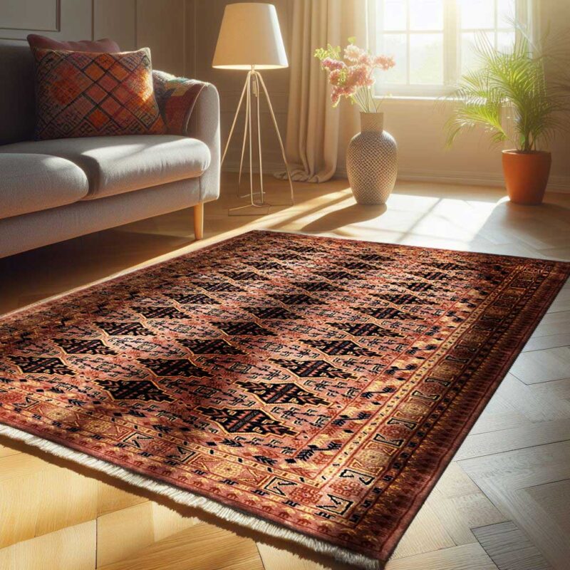 5x7 Feet Peach Hand Knotted Wool Rug Bukhara