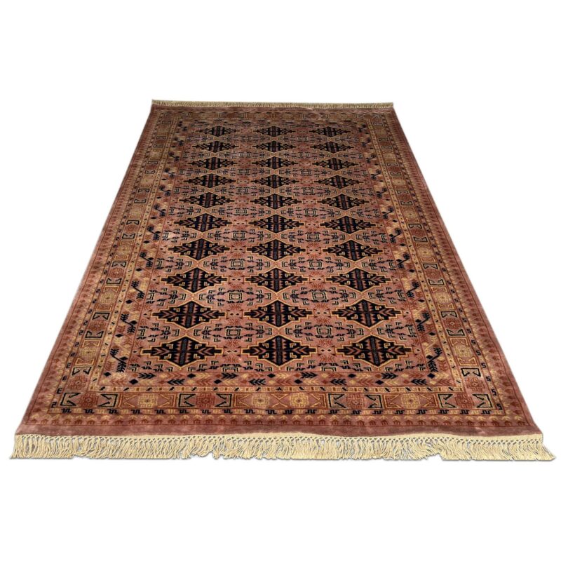 5x7 Feet Peach Hand Knotted Wool Rug Bukhara - Image 4