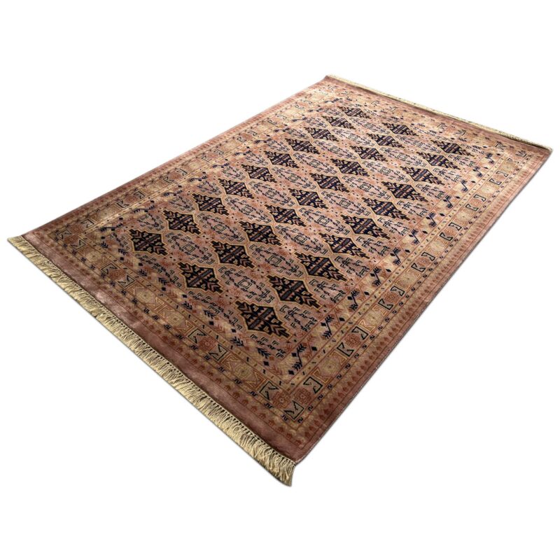 5x7 Feet Peach Hand Knotted Wool Rug Bukhara - Image 5