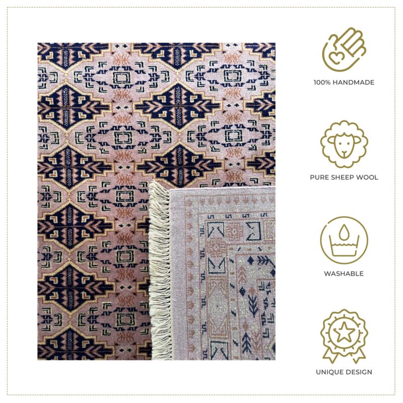 5x7 Feet Peach Hand Knotted Wool Rug Bukhara - Image 3