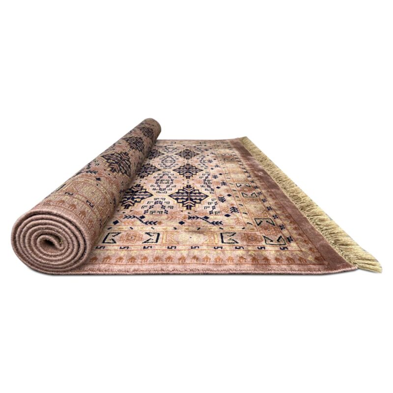 5x7 Feet Peach Hand Knotted Wool Rug Bukhara - Image 6