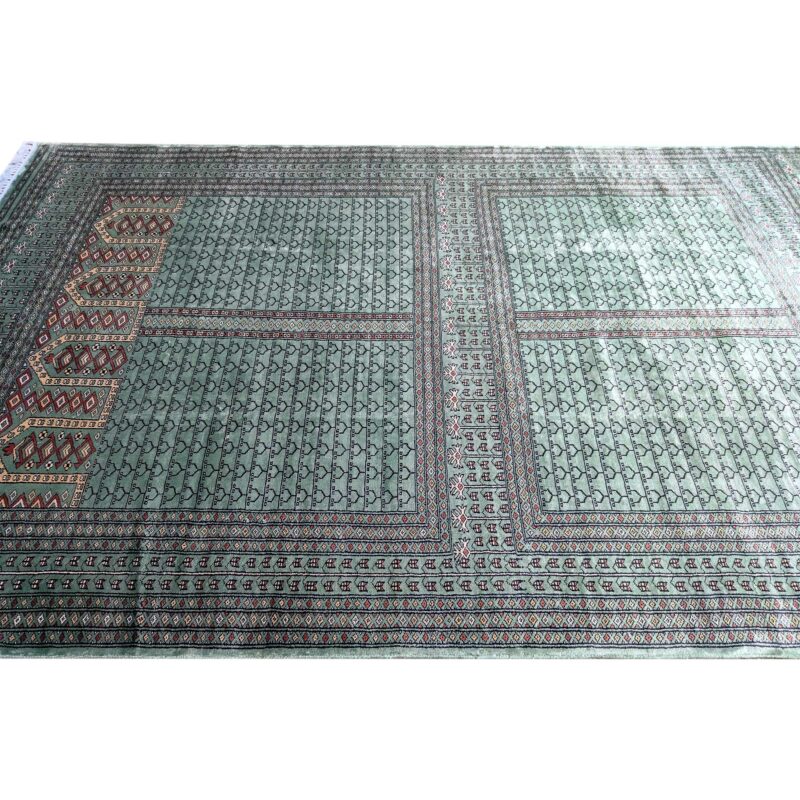 6x9 Feet Green Hand Knotted Art Silk Rug Parda - Image 4