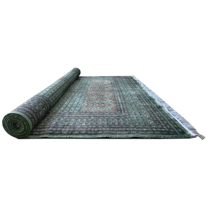6x9 Feet Green Hand Knotted Art Silk Rug Parda - Image 7