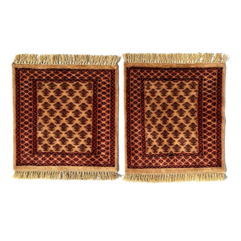 2x2 Feet Hand Knotted Camel Wool Rug 2 PCs