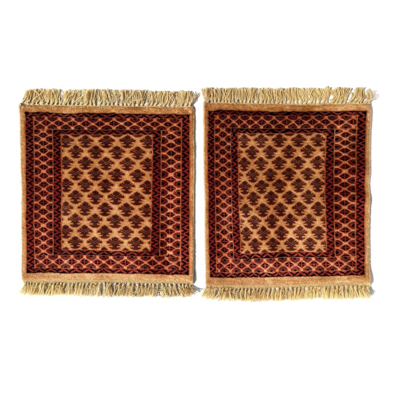 2x2 Feet Hand Knotted Camel Wool Rug 2 PCs