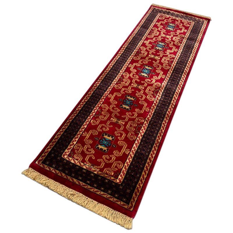 2x6 feet Red Palace Hand-knotted Woolen Runner Rug - Image 3