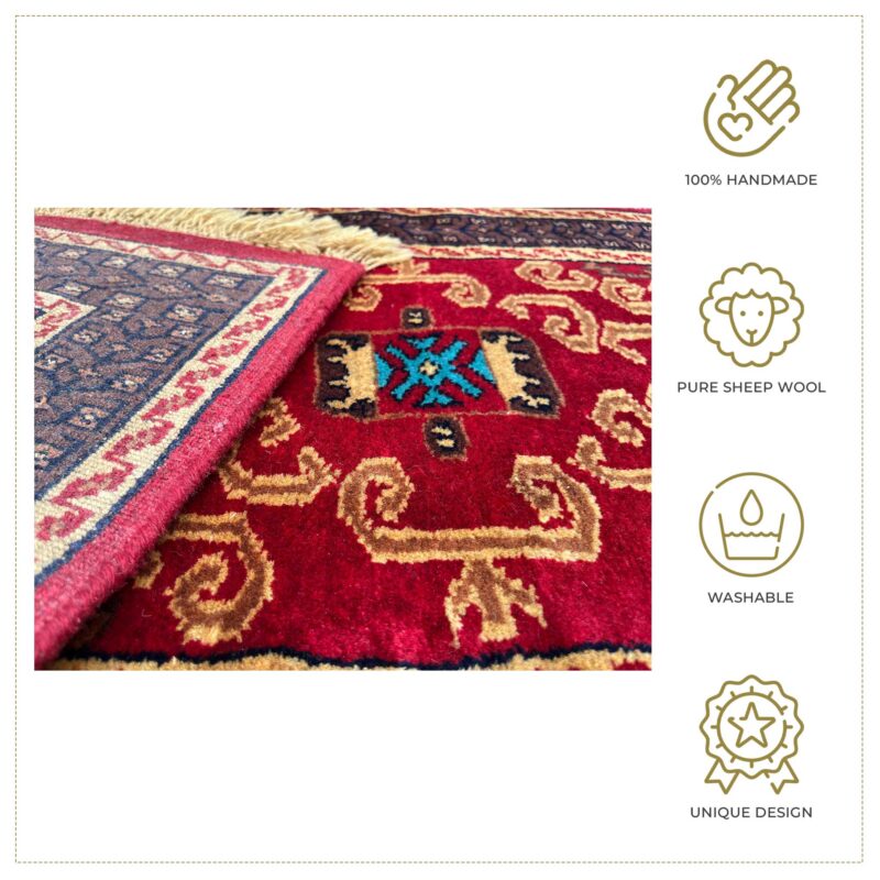 2x6 feet Red Palace Hand-knotted Woolen Runner Rug - Image 5