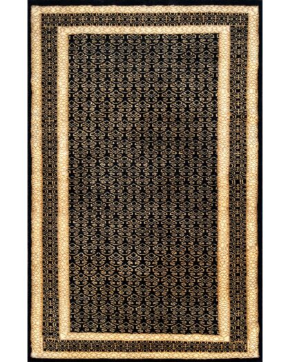 3x5 feet Wool Rug Black Gold Hand-knotted Lichi