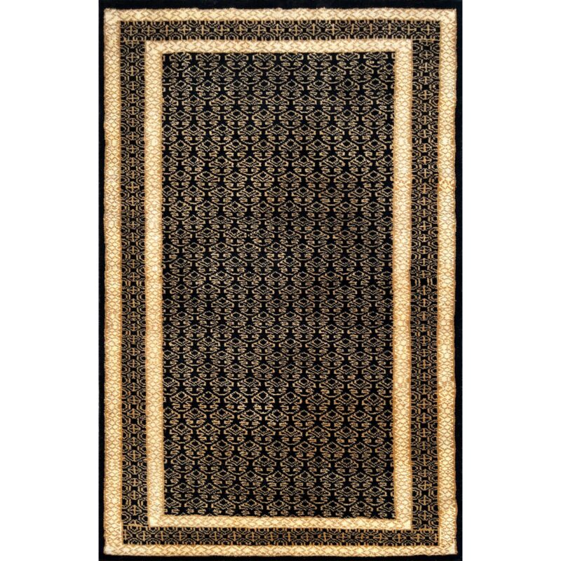 3x5 feet Wool Rug Black Gold Hand-knotted Lichi