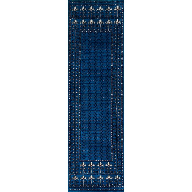hand knotted blue wool runner rug