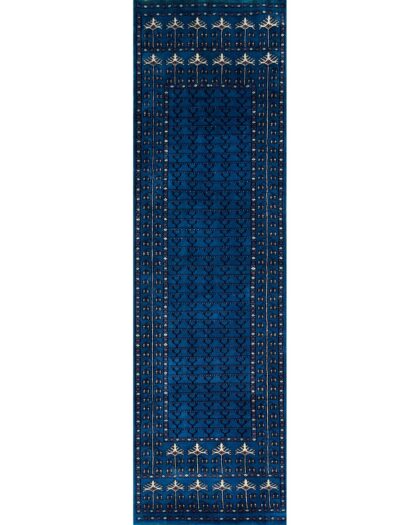 hand knotted blue wool runner rug