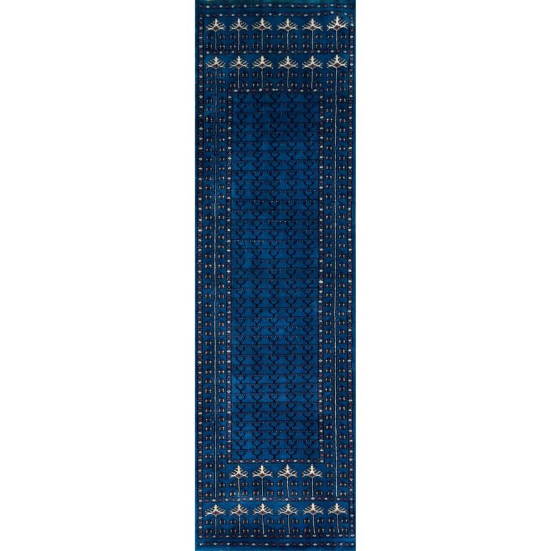 hand knotted blue wool runner rug