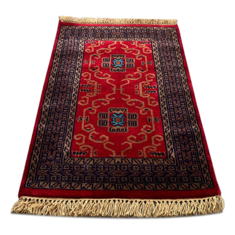 2x3 feet red hand knotted wool rug