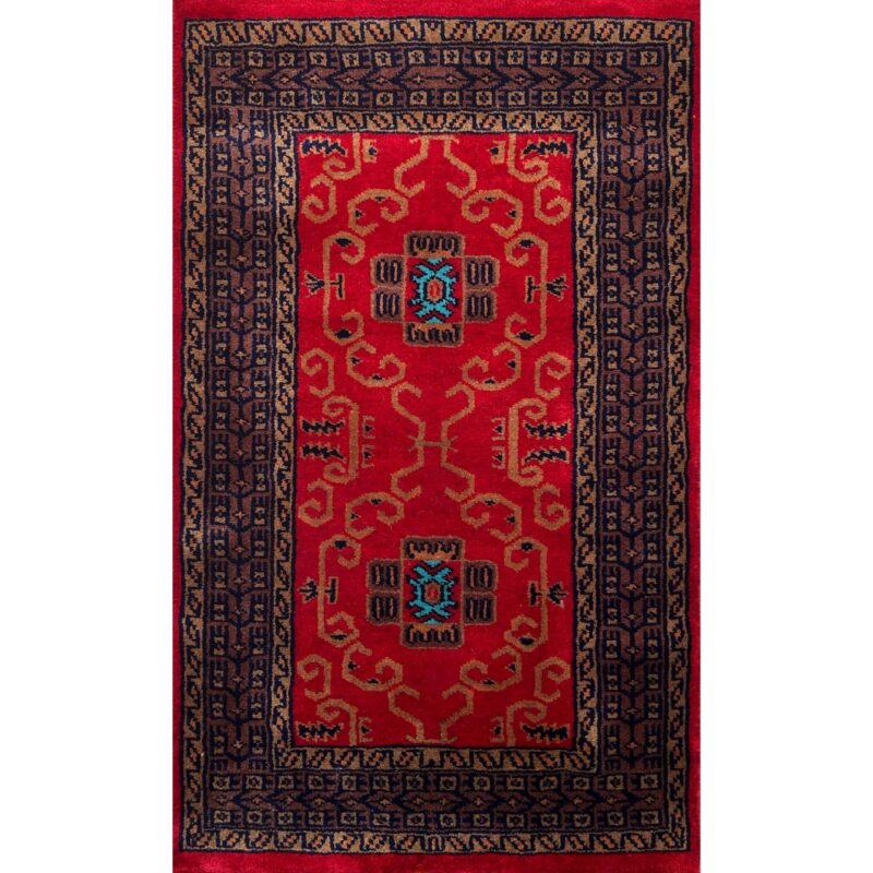 2x3 feet rug red hand knotted wool